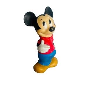 Vintage Mickey Mouse Coin Piggy Bank 12-inch Disney Illco Rubber Plastic 1970s